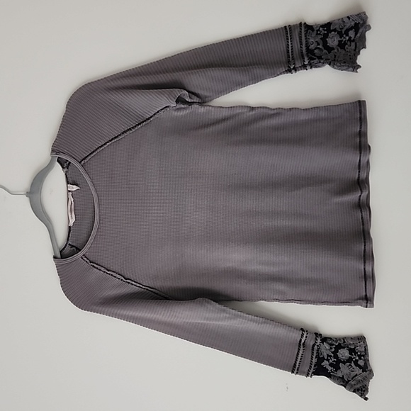 Soft Surroundings Gray Waffle Cotton Lace Embroidered Cuffs Long Sleeve S (kn14) - Picture 2 of 7